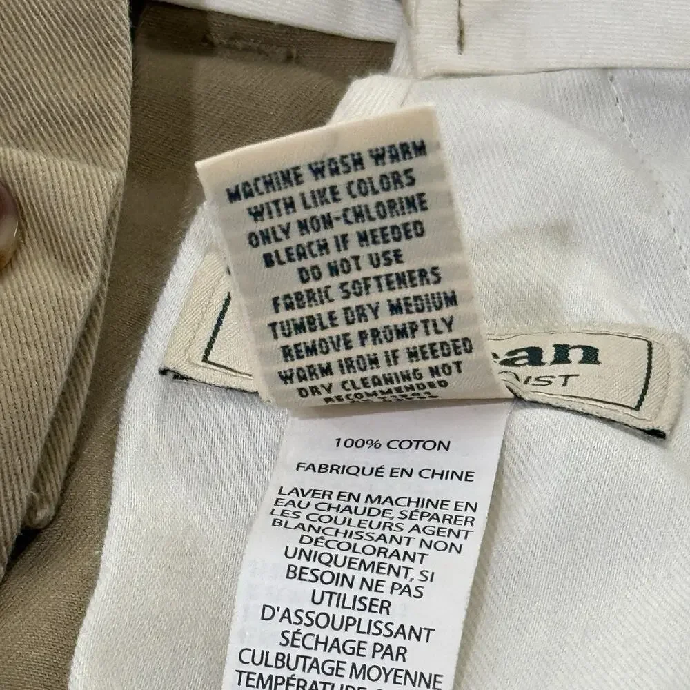 L.L. Bean Comfort Waist Chinos Mens 35x30 Double Pleated Khaki Tan Pants Relaxed - Picture 4 of 11